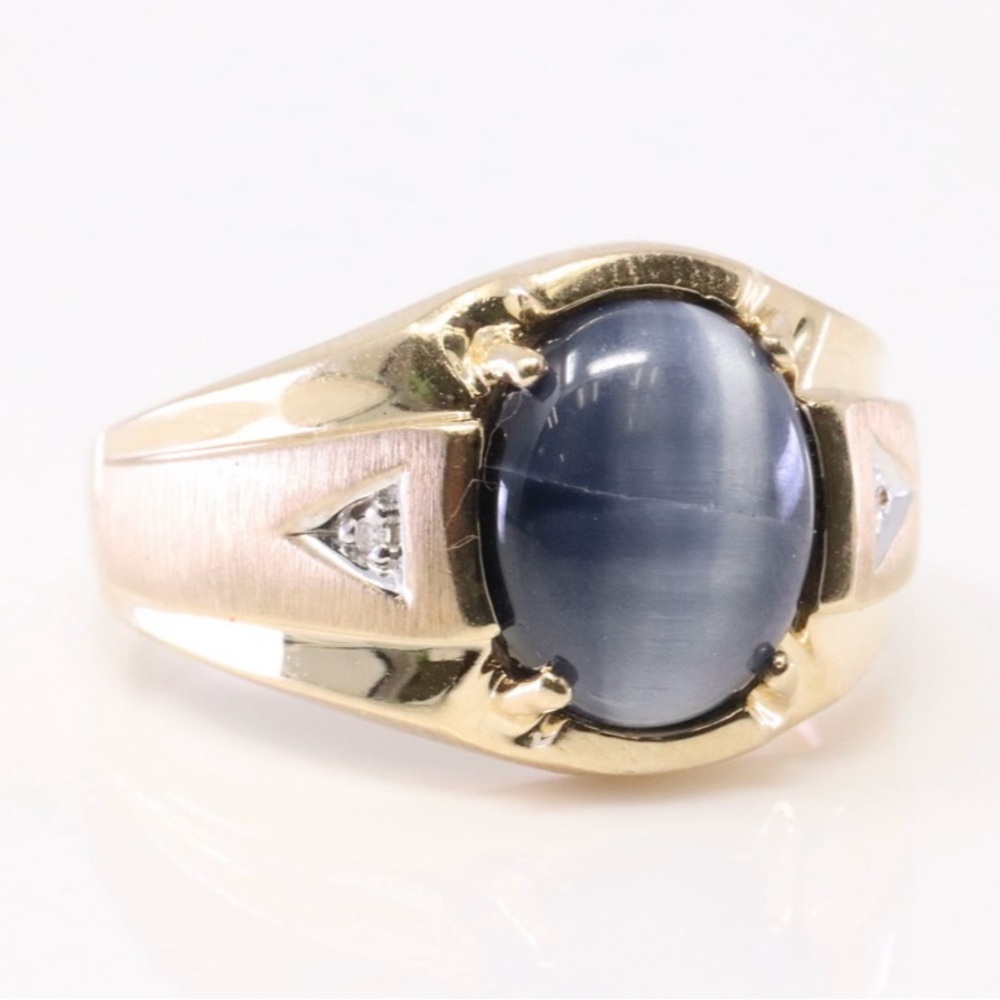 10k yellow gold chrysoberyl cats eye quartz diamond ring sz 9